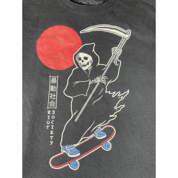 Riot Society Grim Reaper Skate Tee Black Size L Skateboard - Picture 5 of 6